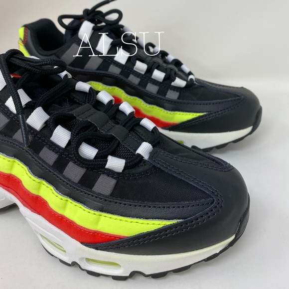 Nike Air Max 95 PRM Black Red Leather W AUTHENTIC - Picture 7 of 8